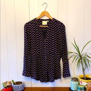 Maeve Navy & Pink Polka Dot Long Sleeve Blouse XS